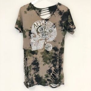 Affliction Women's Distressed Tie-Dye Skull Top